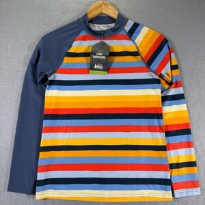 REI Co-op Zenki Rash Guard Youth XL 18 Kids Blue Stripes Sunset Regular Fit‎
